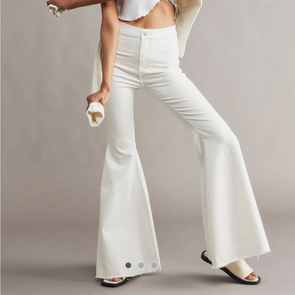 Free People Cream Flare & Wide Leg Jeans
